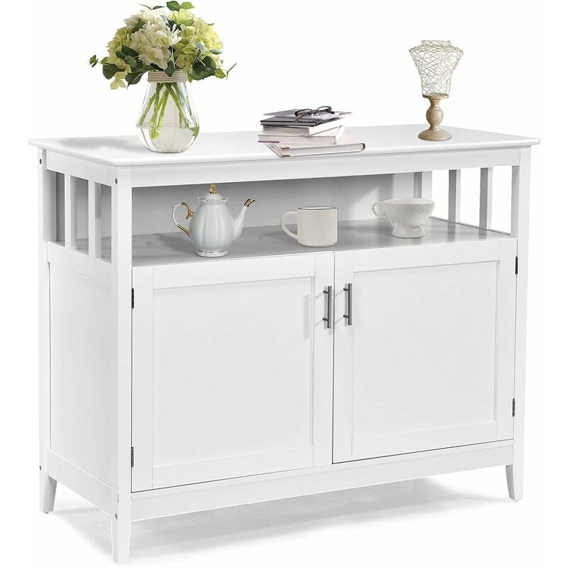 COSTWAY Credenza Cucina Moderna, Mobiletto da Cucina con Ripiano Regolabile e  2 Ante, Mobiletto Multiuso da Soggiorno Sala da Pranzo Ingresso, Bianco