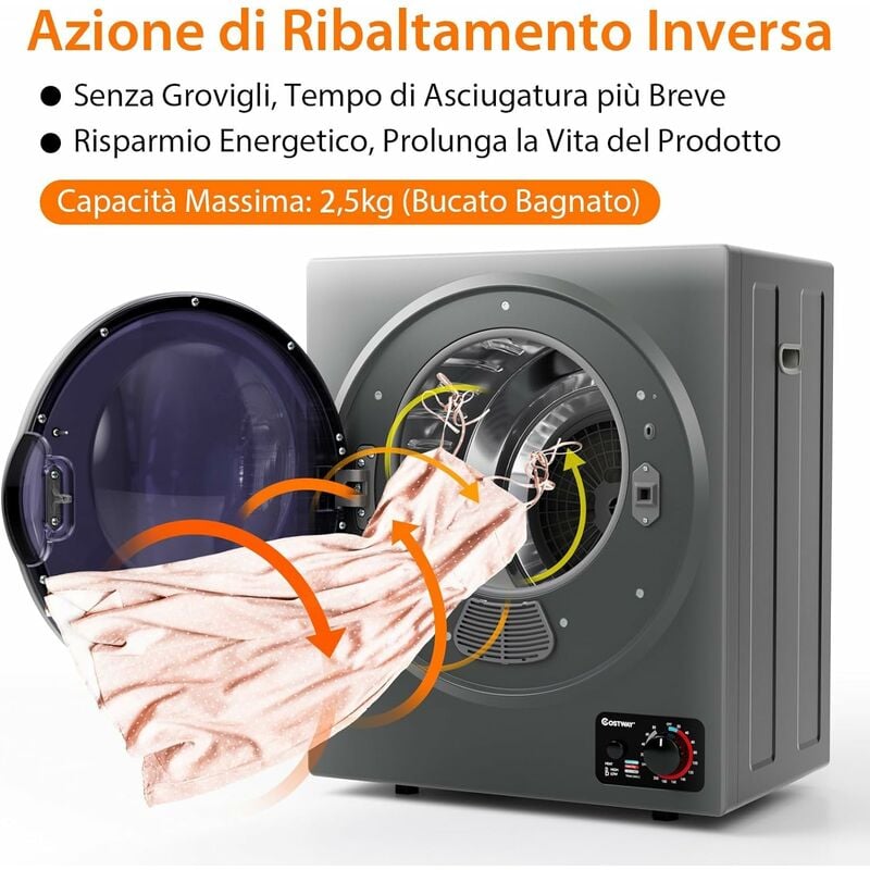 COSTWAY 1500W Asciugatrice Elettrica Compatta, con 4 Modalità di Asciugatura,  Capacità 42 L, Asciugatrice Portatile per Casa Appartamento [Classe di  efficienza energetica C] (Grigio)