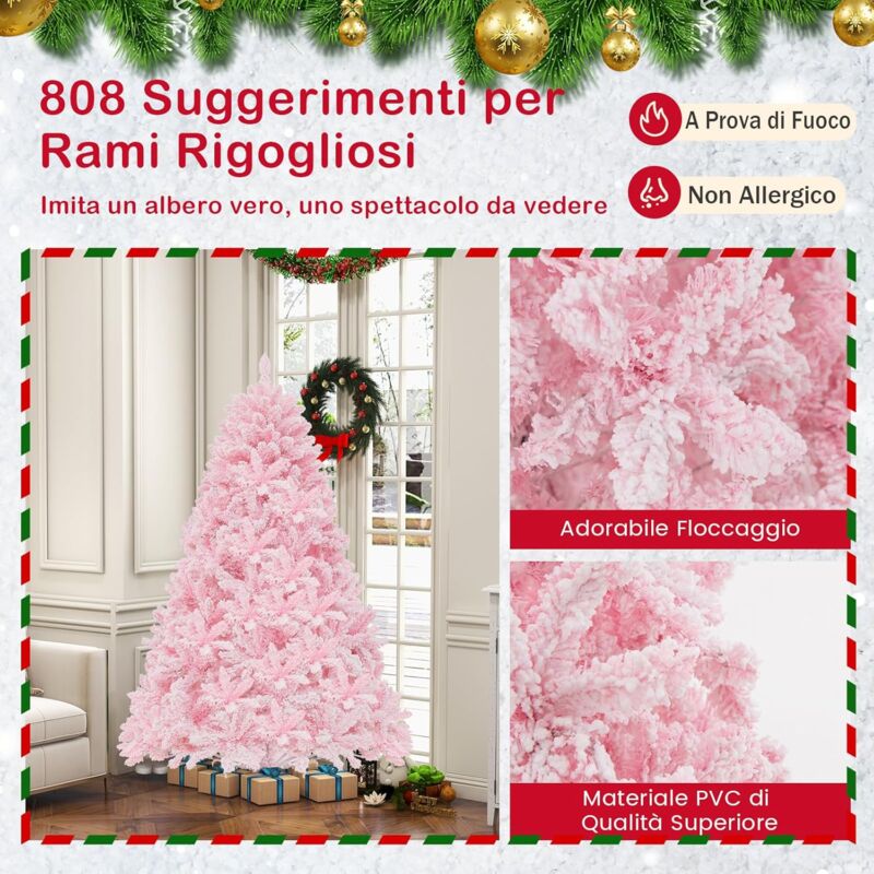 COSTWAY Albero Di Natale Da 135/195 Cm, Albero Di Natale Artificiale Con 300/450 Luci LED Bianco Caldo Con Pigne E Frutte Base In Metallo 195cm 26778768