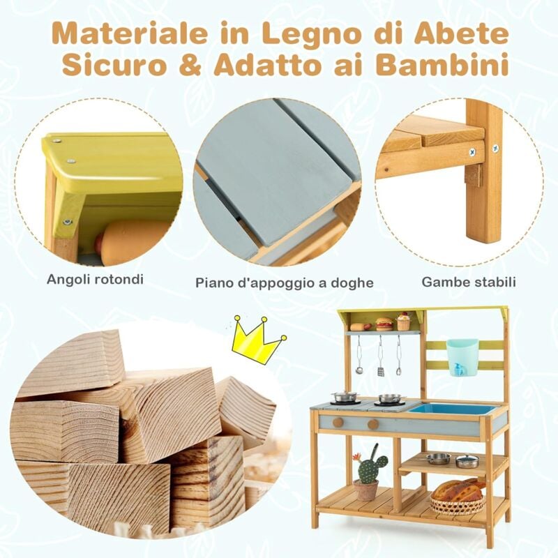 Costway Cucina Gioco Cucina Giocattolo In Legno COSTWAY Per