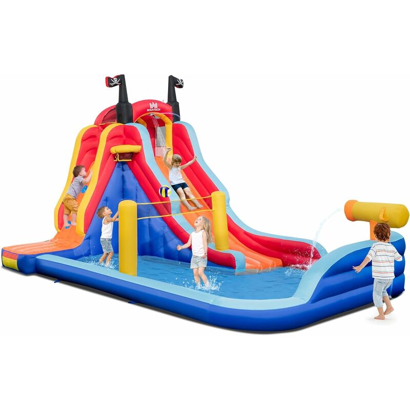 COSTWAY Parco Acquatico Gonfiabile 5-in-1, Castello Gonfiabile con Campo da  Gioco, Gonfiabile per Bambini con Canestro da Basket, 484 x 271 x 263 cm  (Senza soffiatore)