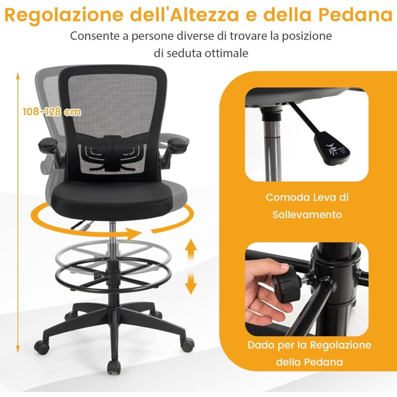 Sedia da ufficio con braccioli ribaltabili di colore beige Linette