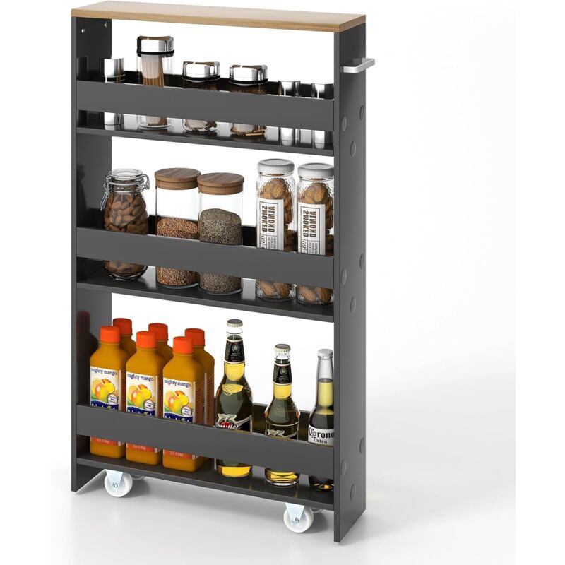 Homoyoyo Carrello Portaoggetti Ruote 3 Livelli in Pp Nero, Ripiano Portaoggetti Rimovibile e Cremagliera Ruota, Organizer Multifunzionale per Cucina, Bagno, Soggiorno e Ufficio