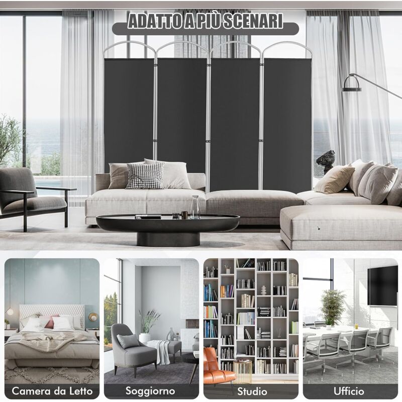 Divisorio per Ambienti da 609,6 mm Divisorio per Ambienti Insonorizzato a 3 Pannelli, Paravento per Privacy Pieghevole, Separazione Portatile per Ambienti, per Studio Ufficio, Grigio Chiaro | IT