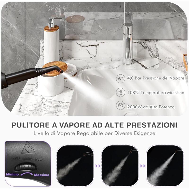 Pulitore A Vapore COSTWAY 2000W - Con 19 Accessori, Serbatoio 1.5L, Per Pulizie Profonde - Foto 3