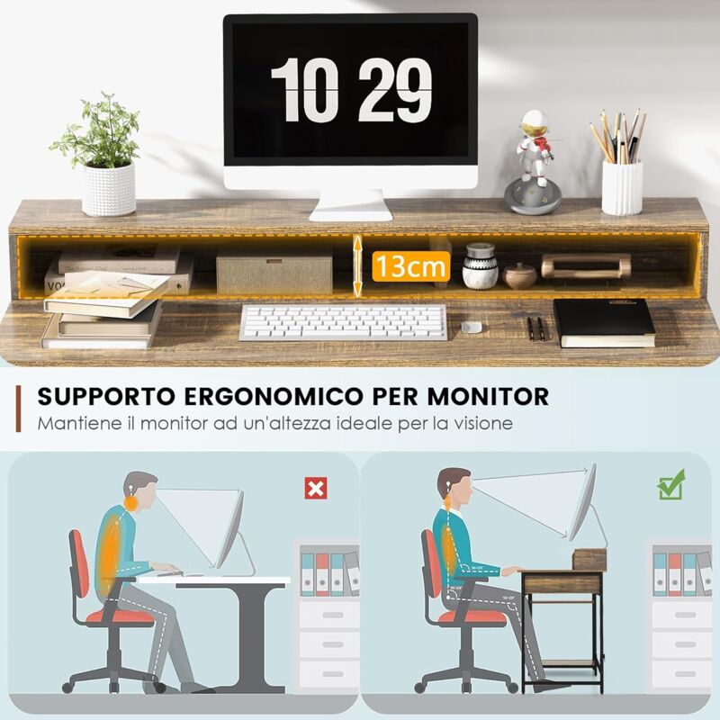 Devoko Scrivania Con Cassetti E Ripiano Reversibile, Scrivania Per Computer Con Contenitore, Supporto Per Monitor, Foro Per Cavi, 2 Ripiani Regolabili