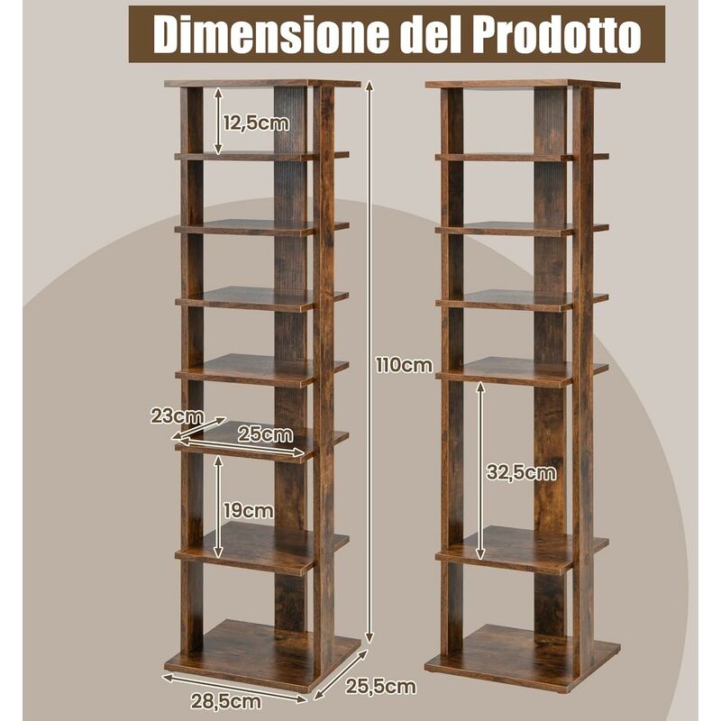 COSTWAY Scarpiera a 7 Ripiani, Scaffale Portascarpe in Legno con 2 Ripiani  di Diverse Altezze, Scaffale Portaoggetti Multifunzione per Ingresso  Soggiorno Camera da Letto, 28,5x25,5x110 cm (Nero) : : Casa e  cucina