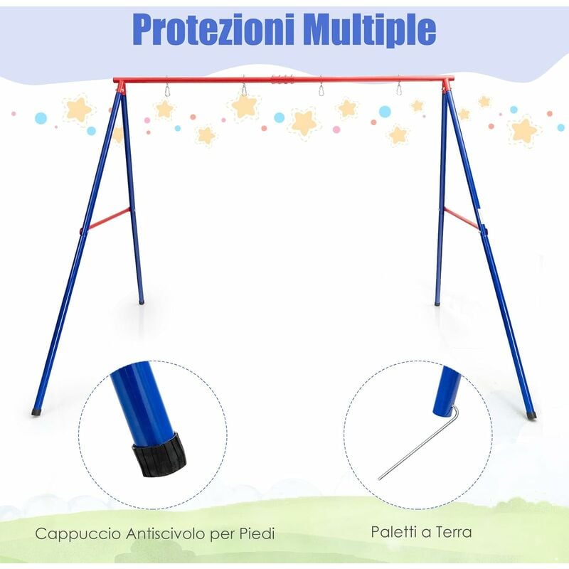 COSTWAY Supporto per Altalena a Telaio Girevole, Telaio per Altalena a  Forma di A con Tappo Antiscivolo in Metallo, Supporto per Altalena Bambini  a 2 Posti, Portata di 250 kg