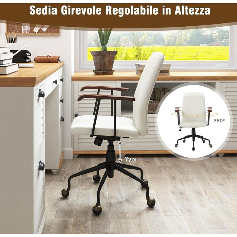 COSTWAY Sedia Girevole in Velluto, Sedia da Ufficio con Altezza