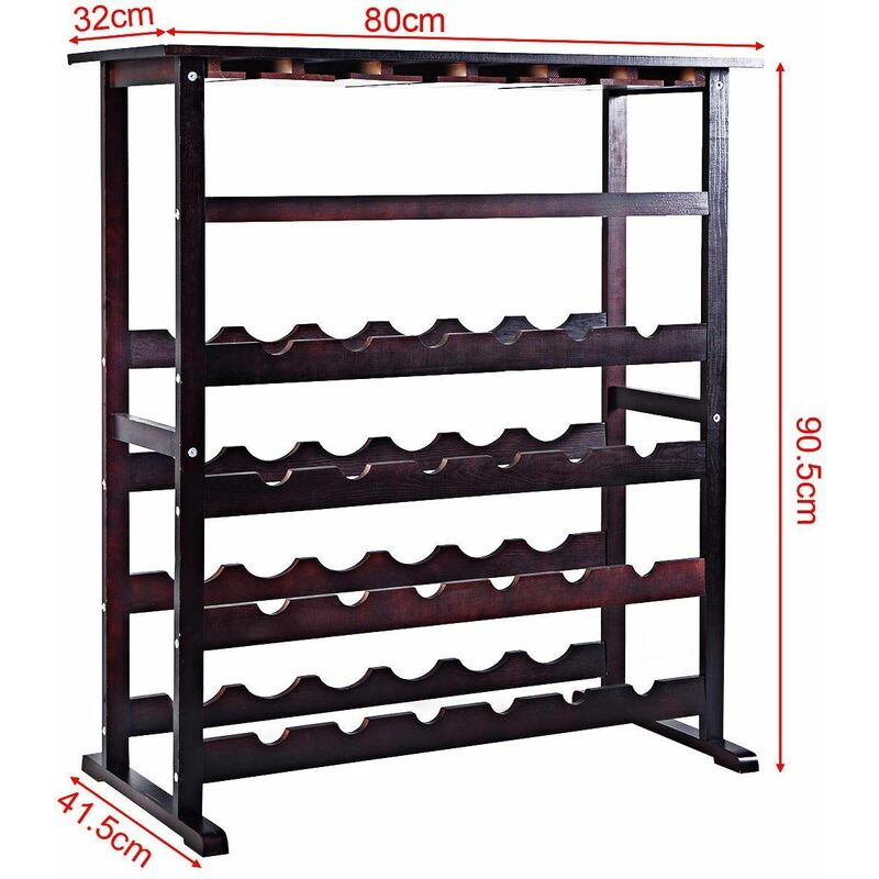 COSTWAY Cantinetta Portabottiglie Scaffale per Vino con Portabicchiere in Legno  da 24 Bottiglie, Marrone Scuro, 90,5 x 80 x 41,5 cm