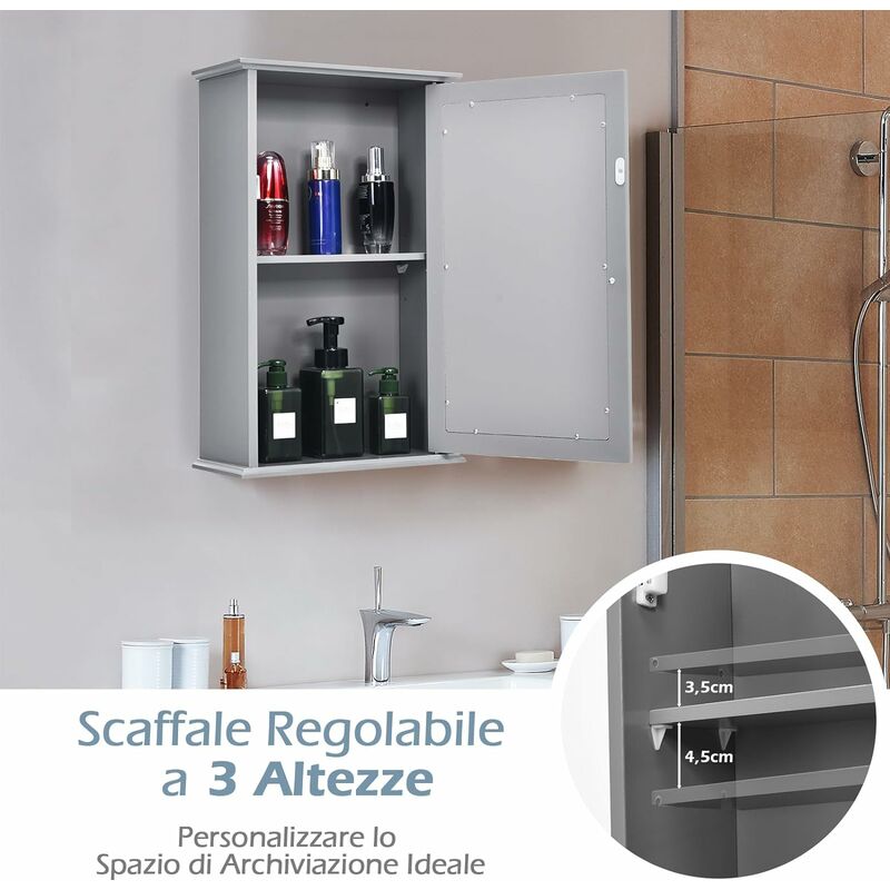 Armadietto in plastica grigio chiaro con scaffale regolabile