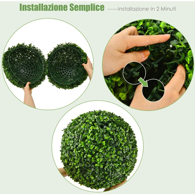 Sfera Di Bosso Artificiale Resistente UV Su Tronco Naturale - 35 Cm, 252 Foglie In PE, Pianta Finta Per Esterno E Interno - 2