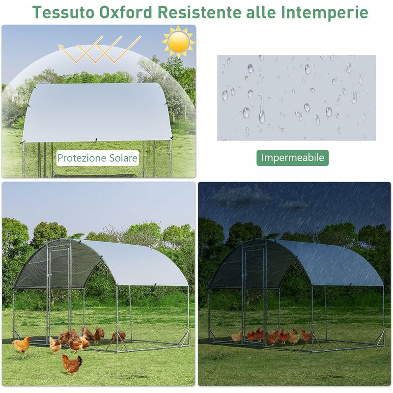 Pollaio per galline in acciaio con copertura resistente all'acqua ai raggi  UV, Gabbia per pollame da esterno - Costway