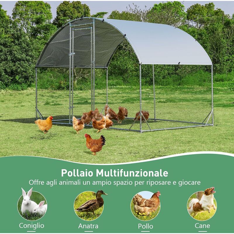 COSTWAY Pollaio per Galline da Esterno Grande, Gabbia per Galline in  Metallo da Giardino con Copertura, per Polli, Conigli, Piccoli Animali, 190  x 280 x 195 cm