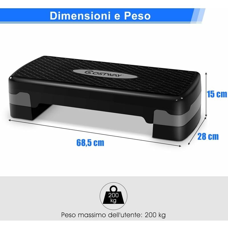 Step per aerobica con altezza regolabile e cuscinetti antiscivolo, Step  fitness leggero per casa e palestra Blu - Costway