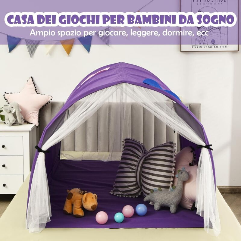 Tenda da gioco per bambini con borsa di trasporto tappetino antiscivolo,  Tenda da principesse portatile Beige - Costway