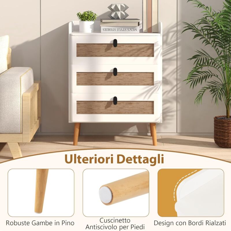 Woodtalks Comò A 3 Cassetti In MDF Bianco - Cassettiera Multifunzionale 60x35x65 Cm Per Camera Da Letto E Soggiorno - 2
