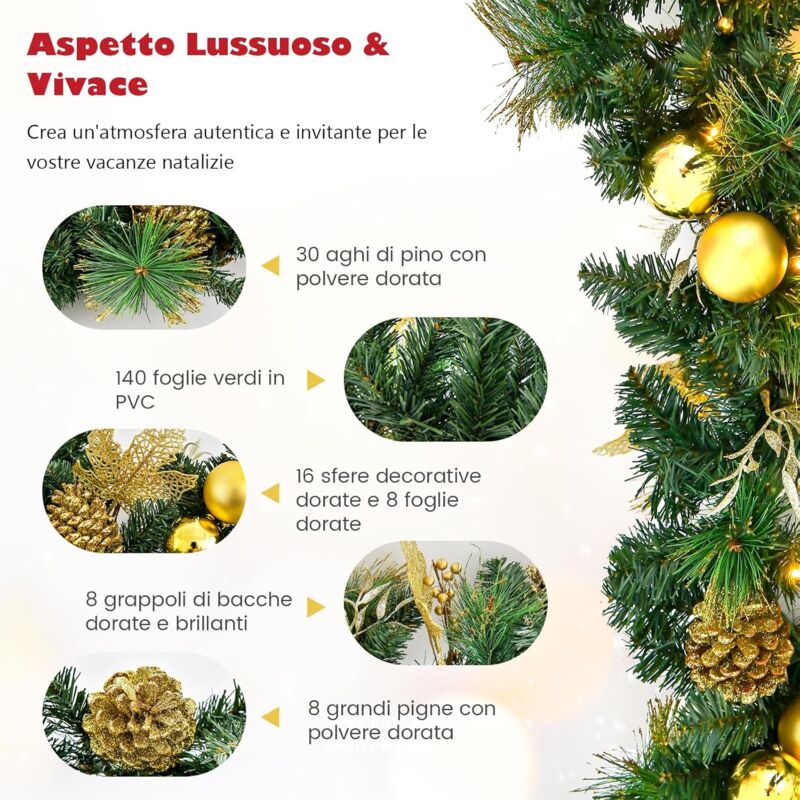 Ghirlanda Di Natale Illuminata 2,7 M Con 50 LED – Decorazione In Rattan E Tessuto Per Interni Ed Esterni, Ideale Per Porte, Scale E Caminetti (colore Giallo Caldo)