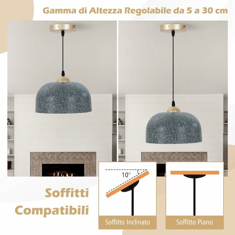 Lampada a sospensione rotonda in carta con corda regolabile, Lampada  sospensione da cucina soggiorno Beige - Costway