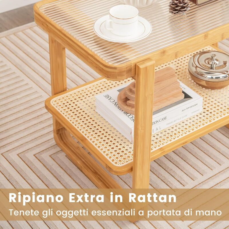 Outsunny Tavolino da Giardino in Rattan e Vetro, Tavolo da Caffè Rotondo con Struttura in Acciaio per Patio, Terrazzo e Balcone, 50x44 cm, Giallo