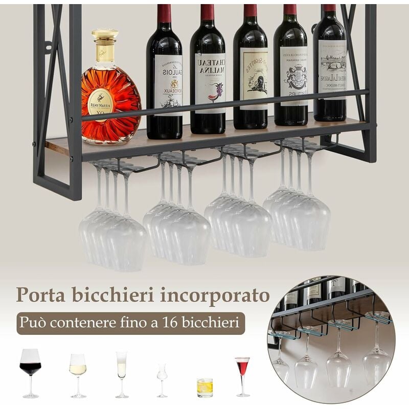 Costway Portabottiglie vino da parete in metallo antiruggine, Cantinetta  vino a muro per 6 bottiglie 22x13,5x73cm