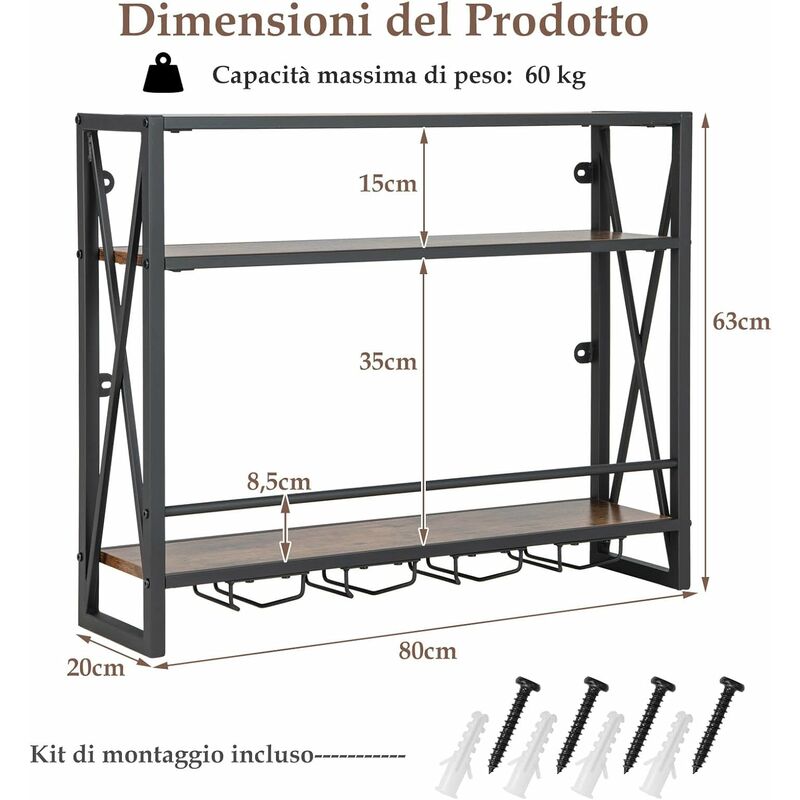 Scaffale industriale indipendente per vino da pavimento per bar domestico,  Mobile per vino 81x23x166cm - Costway