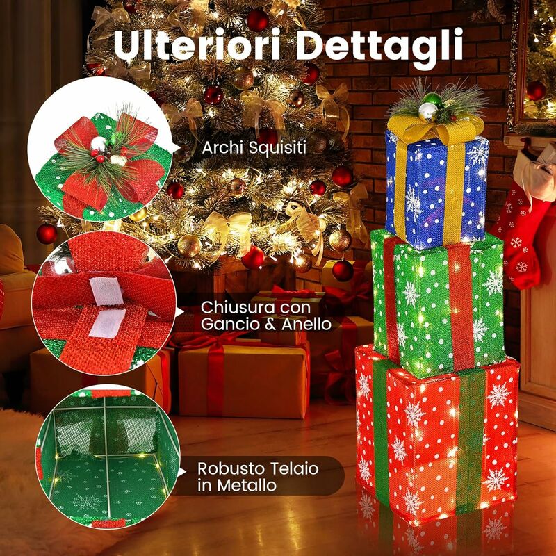 3pcs scatola regalo decorativa di Natale scatole regalo illuminate