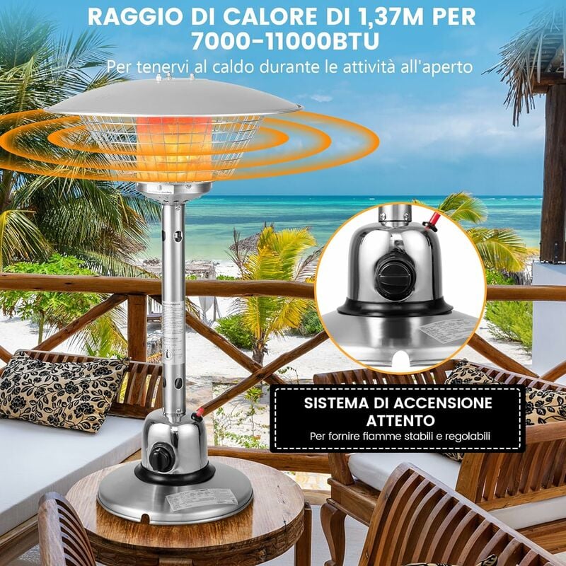 COSTWAY 4000w Riscaldatore Portatile per Tavolo, Riscaldatore del Patio a Gas  Propano da 3,2KW, Protezione Antigoccia e Antiraffreddamento, Regolatore di  pressione dell'aria, tubo del gas, per Giardin