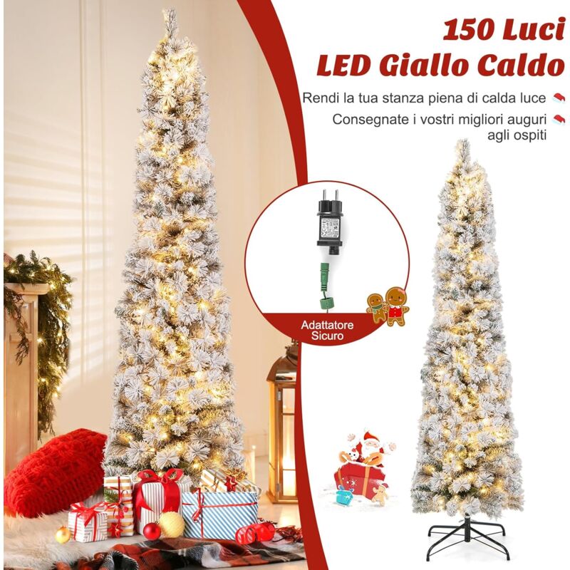 COSTWAY Albero Di Natale Artificiale Flocked Rosa 185 Cm | Con 808 Rametti PVC, 350 Luci LED E 8 Modalità Di Illuminazione - 3