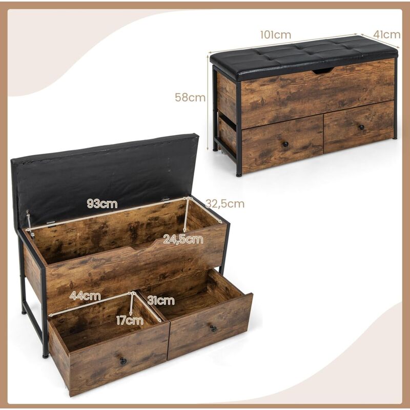 Generico Cassapanca in legno con sedile imbottito scarpiera per ingresso panca scarpiera panca portaoggetti per camera da letto ufficio cappello: 60CM/80CM*28CM*43CM