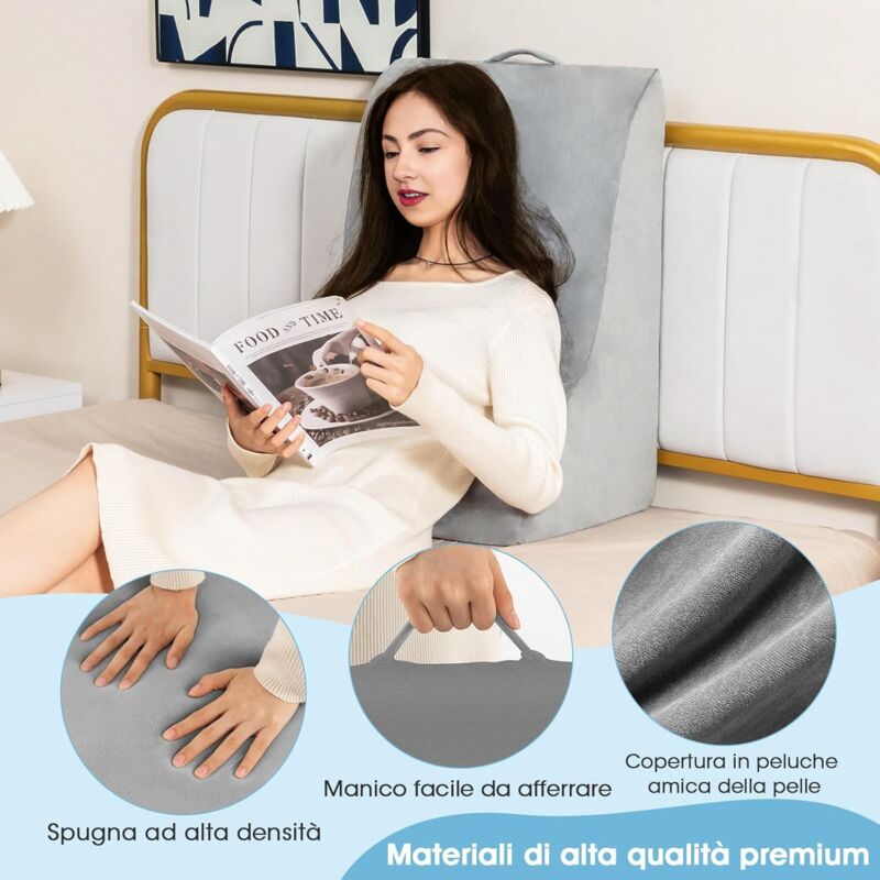 Cuscino A Cuneo Per Lettura E Divano, 80x50x20 Cm, Con Fodera Rimovibile E Lavabile, Supporto Schienale