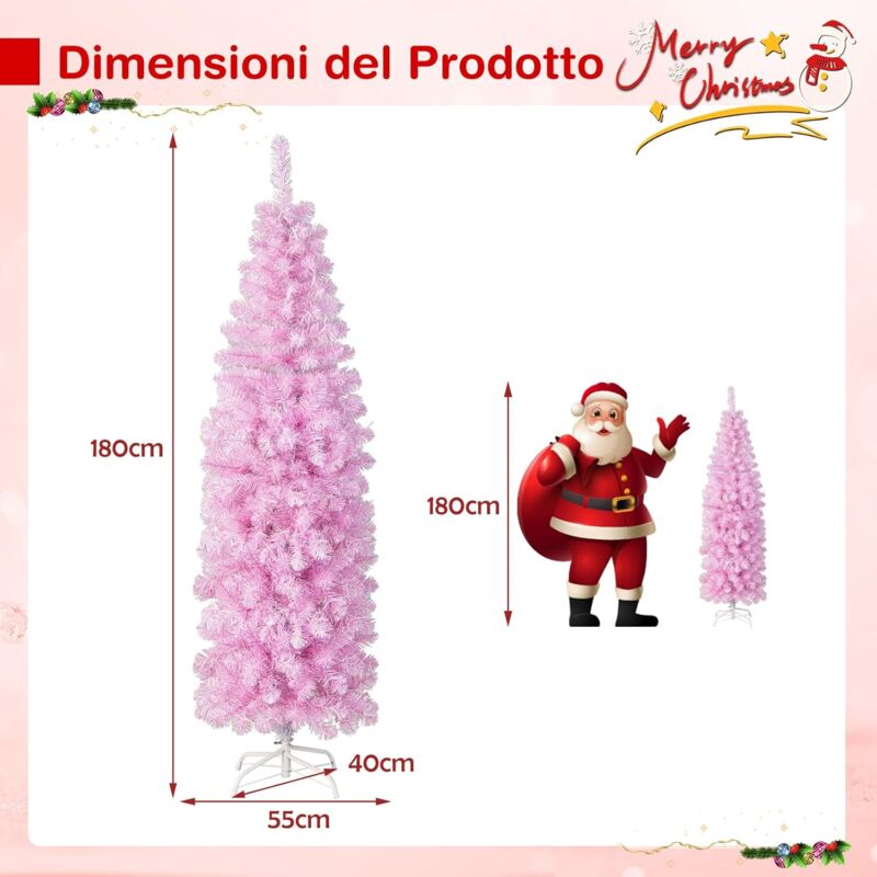 Albero di Natale artificiale Rosa da 150cm, Albero di Natale imbiancato con 328rami supporto metallico pieghevole Rosa