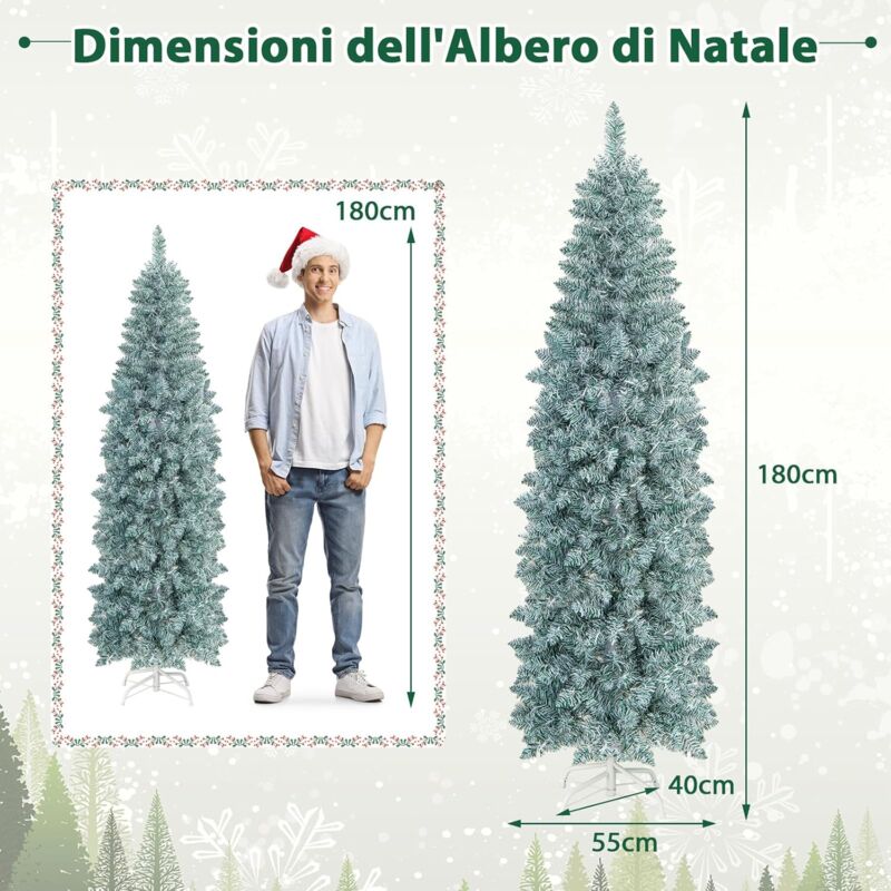 Albero Di Natale Slim 150 Cm Con Luci LED Colorate - 343 Punte, Base In Metallo, Facile Da Montare! - Foto 8