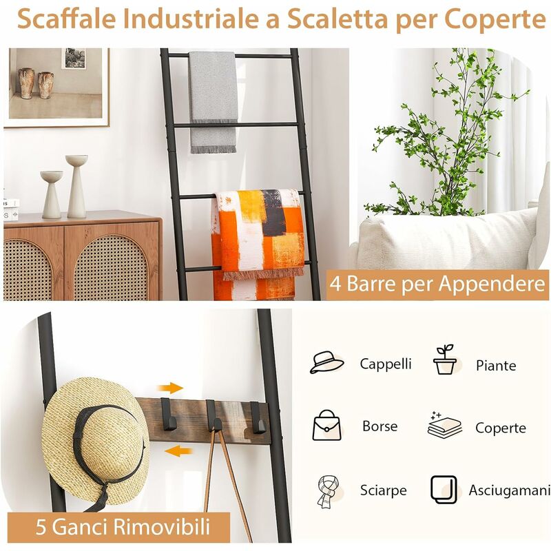 Scaffale a scala con 5 ripiano in MDF da soggiorno e studio, Libreria  60x30x190cm Bianco - Costway