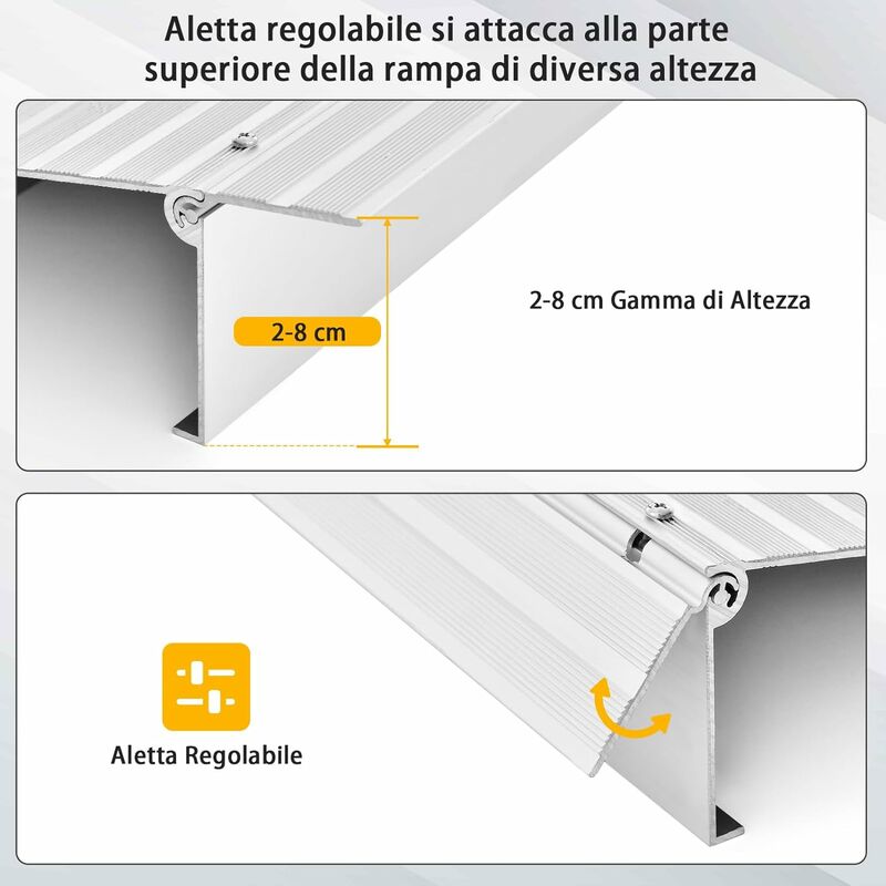 COSTWAY Rampa per Soglia Porta, Rampa d'Accesso in Alluminio con Altezza  Regolabile, Superficie Antiscivolo, Portata 317 KG (8,5 cm)