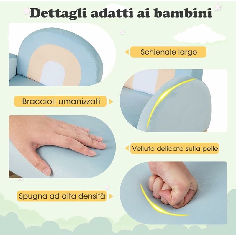 COSTWAY Sedia a Dondolo per Bambini in Legno, Poltrona Imbottita per  Bambini con Rivestimento in Velluto Morbido, Design Antiribaltamento, per  Camera da Letto, Soggiorno