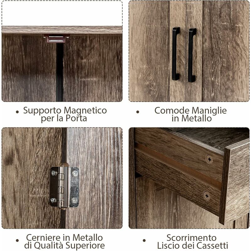 COSTWAY Credenza da Cucina, Mobile Buffet da Terra con 2 Cassetti, 3 Ante e  1 Ripiano Regolabile, per Sala da Pranzo, Cucina, Salotto, Ingresso, Grigio