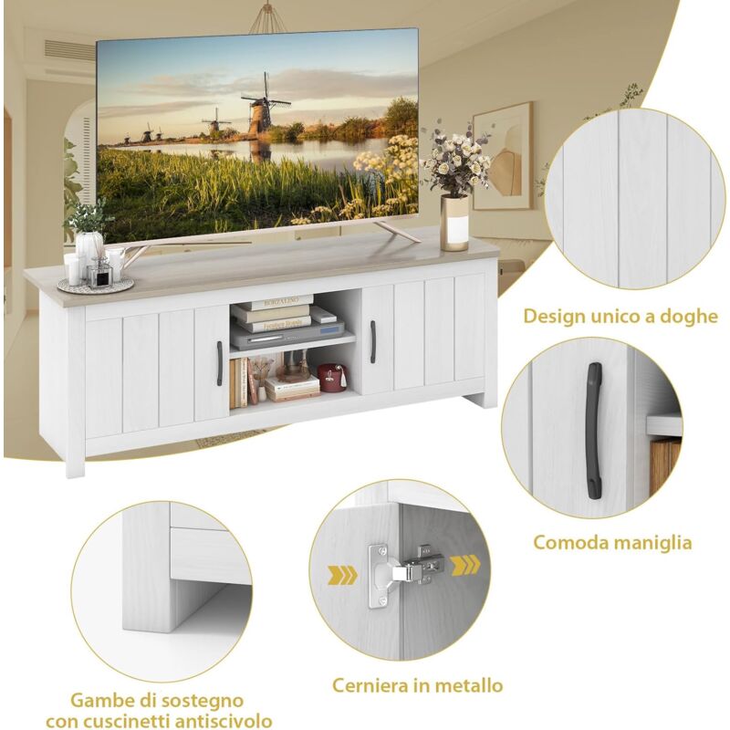 Farmhouse Mobile TV per soggiorno, consolle TV da 45 pollici con prese di corrente per TV fino a 50 pollici, moderno centro di intrattenimento