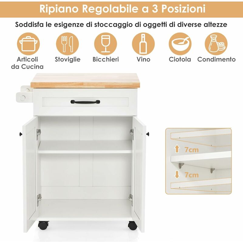 Costway Carrello da cucina rotante con un armadietto 3 ripiani  portasciugamani, Carrello per microonde per cucina