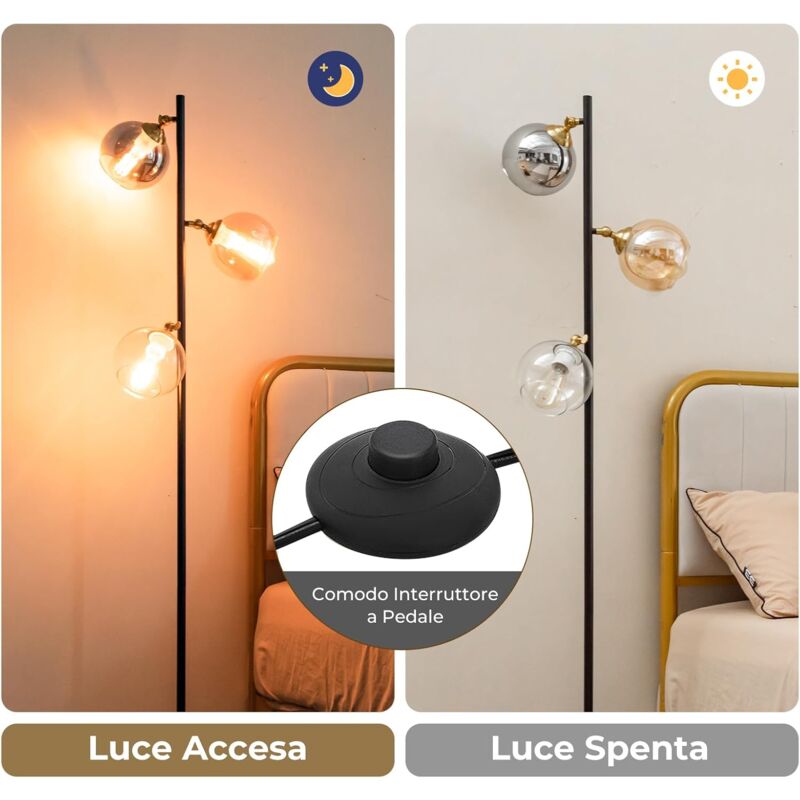 Lampada Da Terra A 3 Globi COSTWAY - Con Interruttore A Pedale, Palo In Metallo Robusto, Per Salotto E Camera