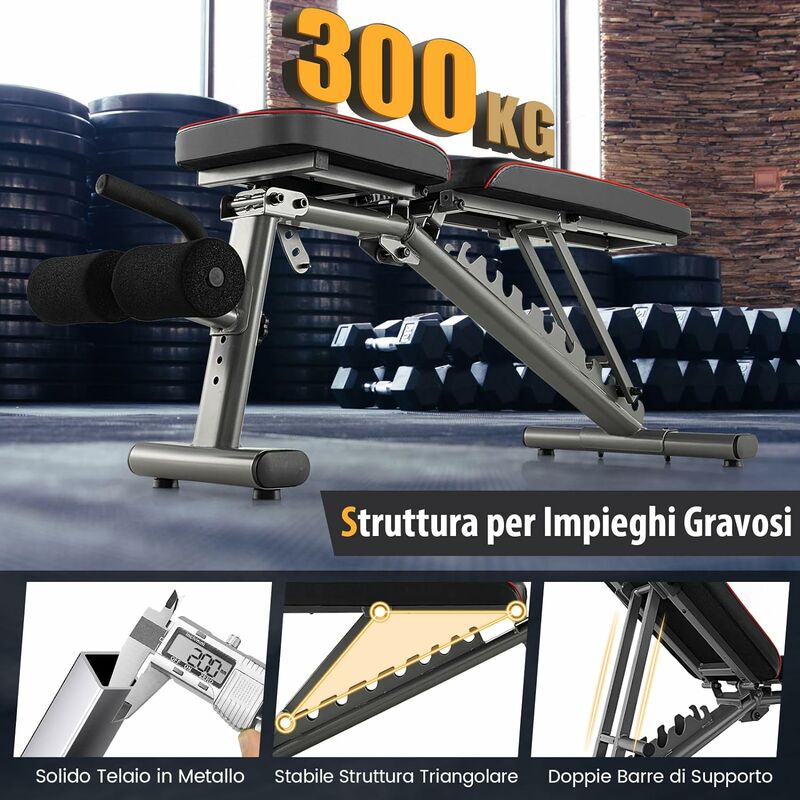 COSTWAY Panca Regolabile, Panca per Pesi Multifunzione, Panca Pesi Panca  Fitness, Fino a 300kg, Ideale per Casa Ufficio