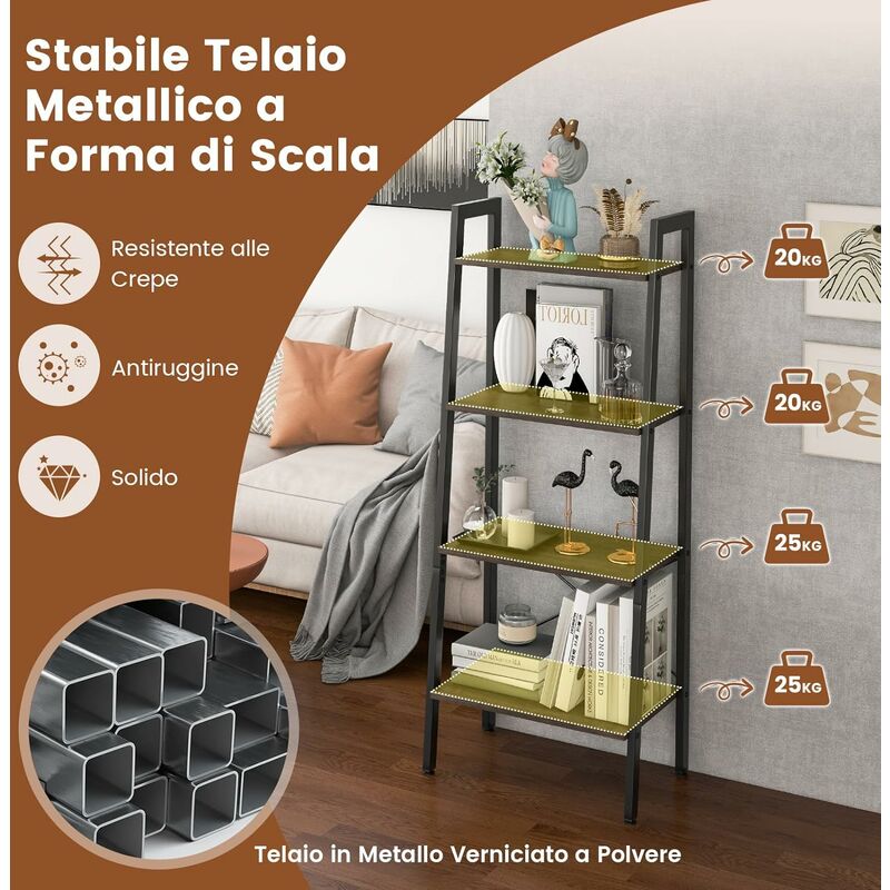 COSTWAY Scaffale 4 Ripiani, Libreria Scaffale con Telaio in Metallo Kit  Antiribaltamento e Piedini Regolabili, Scaffale Espositivo per Soggiorno  Cucina Ufficio, 56x34x138 cm (Grigio)