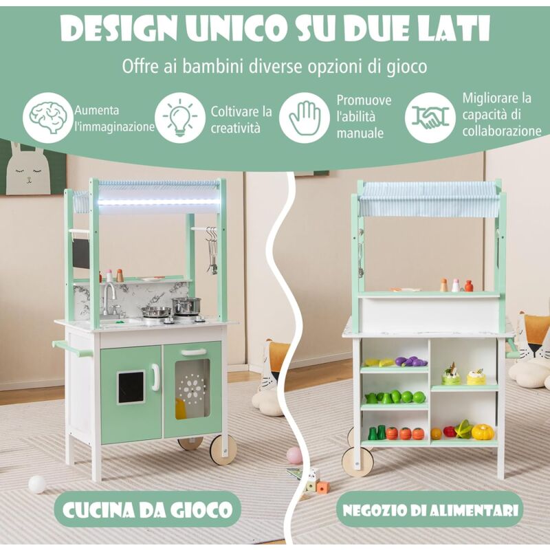 Cucina giocattolo per bambini in legno con accessori telefono lavello forno  fornelli, Set giochi cucina Bianco - Costway