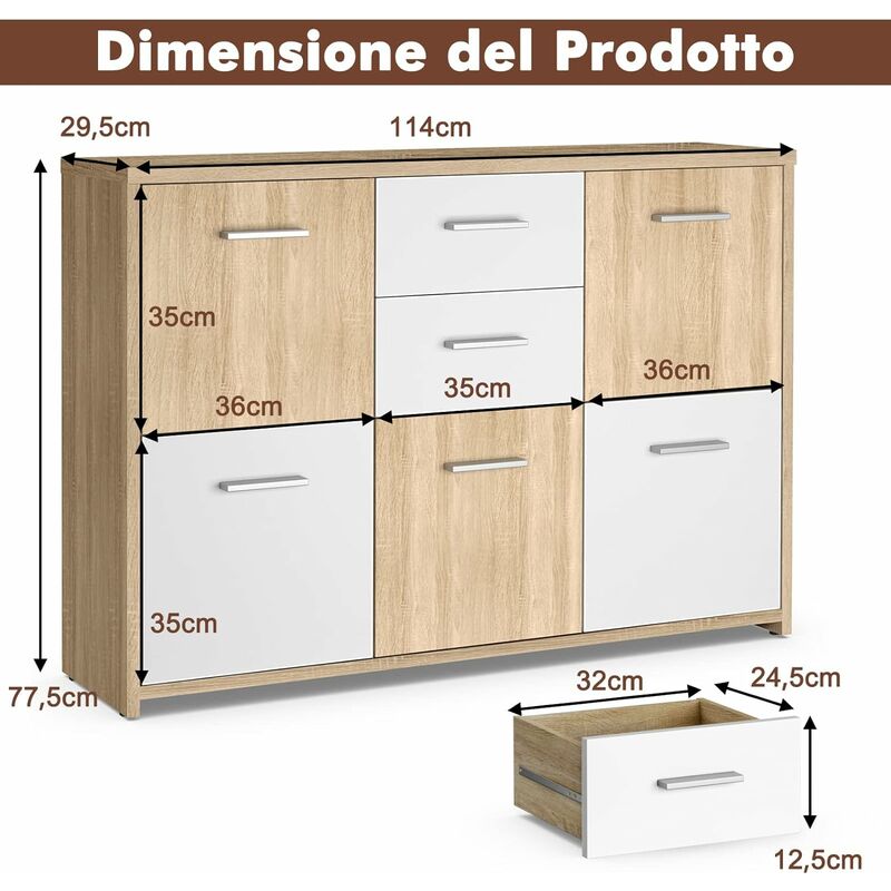 Armadio 2 ante, e con 4 cassetti totali, con scompartimenti