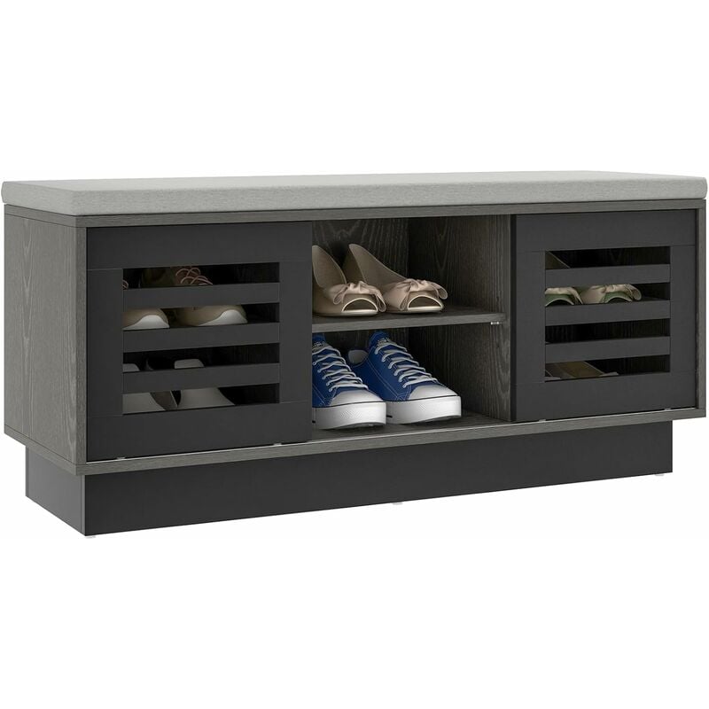 Relaxdays Panca con Scarpiera, 1 Ripiano Porta Scarpe, Seduta Imbottita,  HxLxP: 50,5 x 81 x 32 cm, Ingresso, Nero Grigio