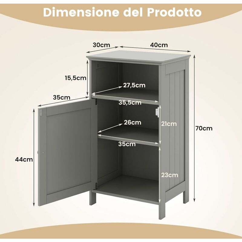 COSTWAY Armadio per Bagno, Mobile Multifunzionale con Anta Singola e  Mensola Regolabile, Organizer Moderno di Legno, Tavolino per Casa Salone  Camera da Letto Ufficio (Grigio)