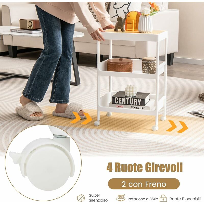 COSTWAY Carrello da Cucina a 3/4 Piani, Carrello con Vassoio Staccabile e  Ruote Bloccabili, Carrello Multiuso per Cucina Bagno Lavanderia Spazi  Stretti (3 Piani)