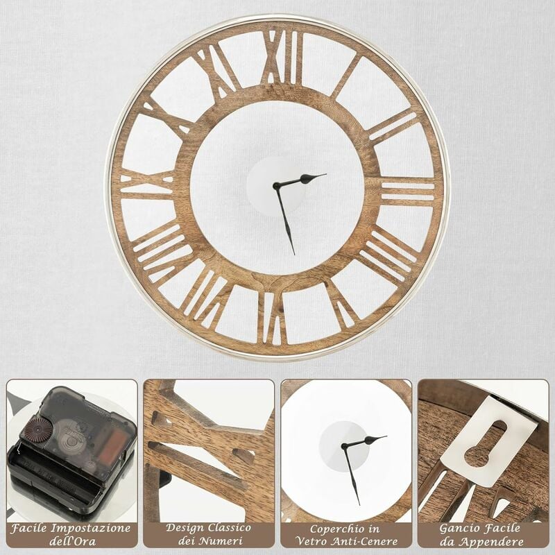 COSTWAY Orologio da Parete 40 cm, Orologio Silenzioso con Numeri