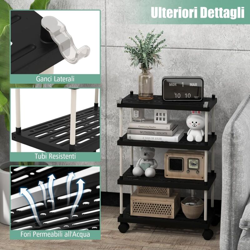 Carrello di Stoccaggio Sottile Acrilico 3 Livelli con Ruote, Carrello di Utility di unità di Scaffalatura Mobile Organizzatore Scivolare per Cucina