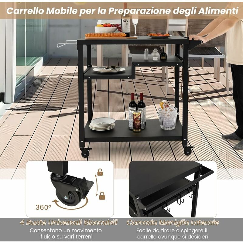 Barbecue con Struttura in Legno e ruote facile da montare e con 4